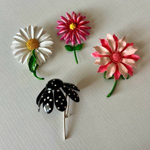 Enamel vintage floral broach collection